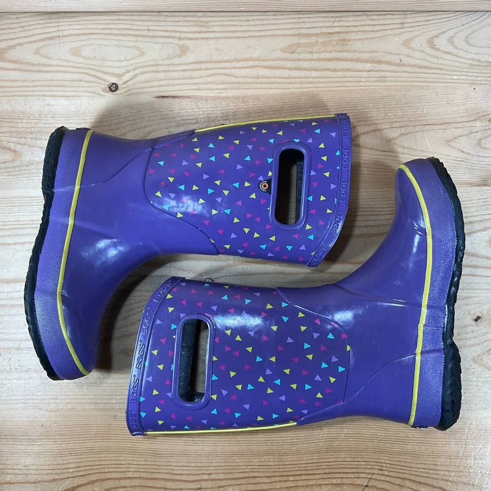 Bogs Rain Boots Triangle Dots Kids/Youth 2 Purple Waterproof 72380-546